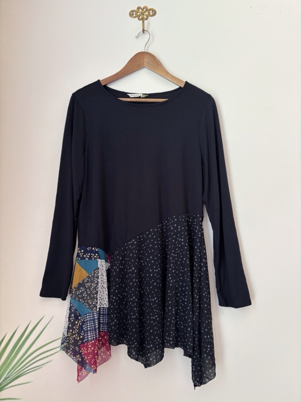 Chalet et Ceci Patchwork Mesh Hem Tunic Medium Lagenlook Wearable Art